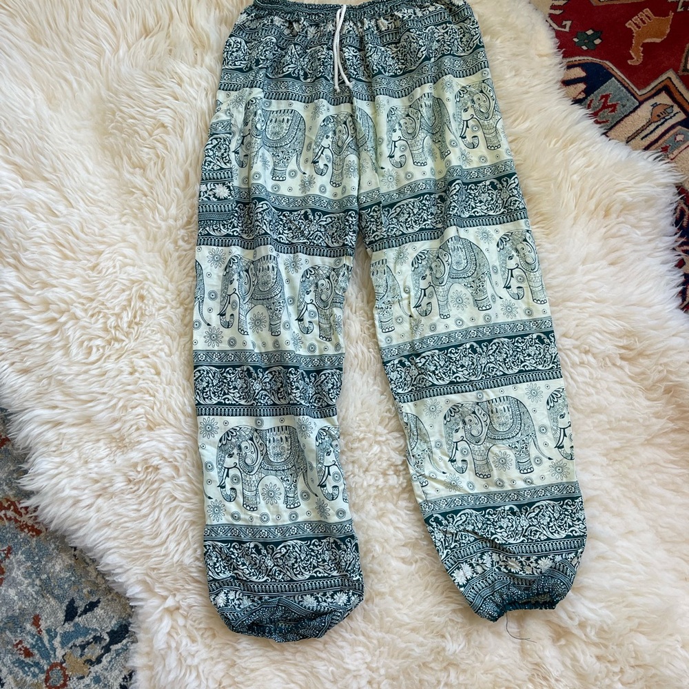 Elephant Print Harem Pants in Mint & Teal
